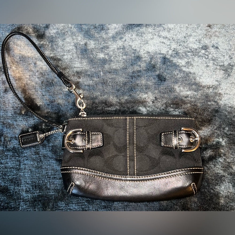 Coach Black Signature Canvas and Leather Wristlet - Picture 7 of 10